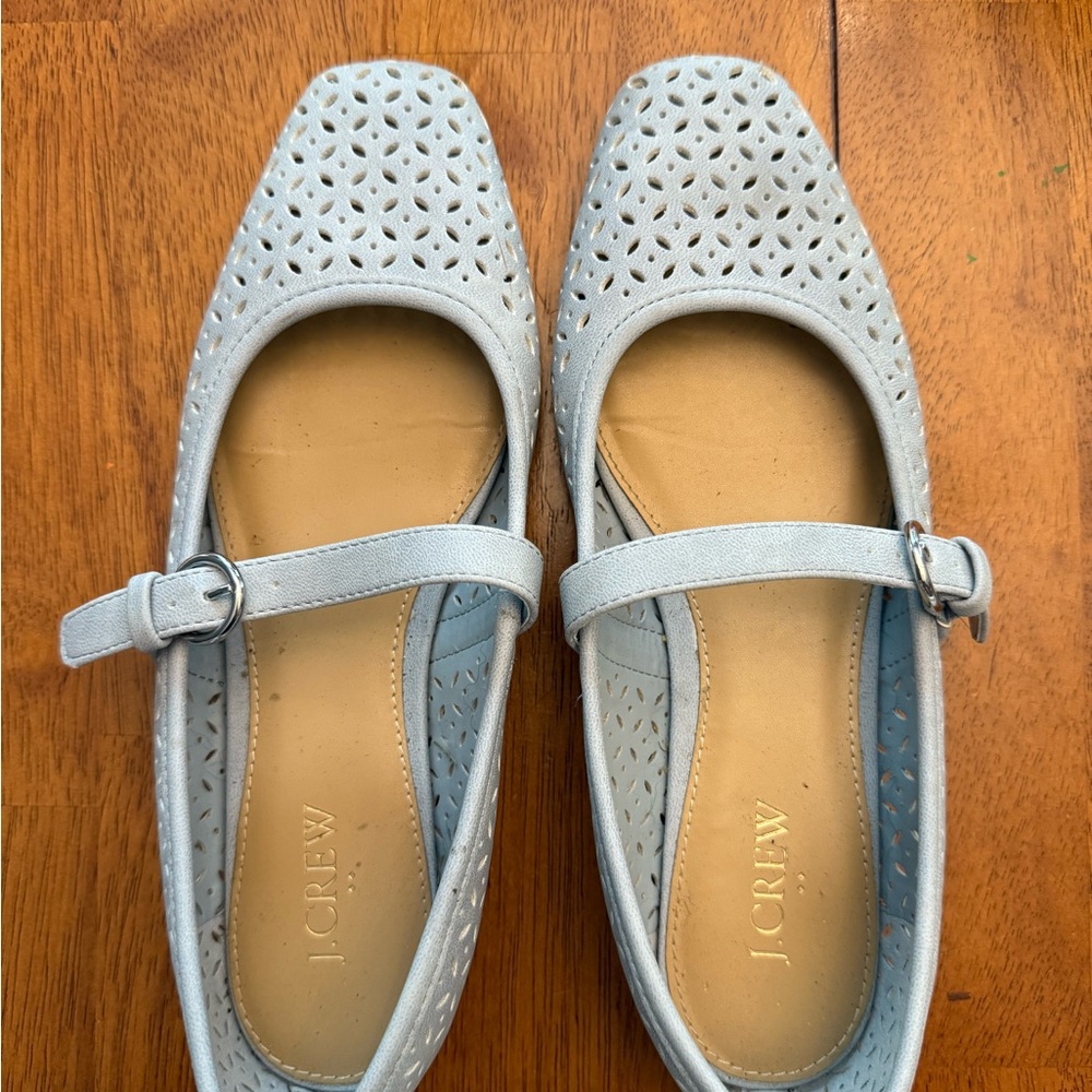 J. Crew Women's Light Blue Perforated Mary Jane Flats